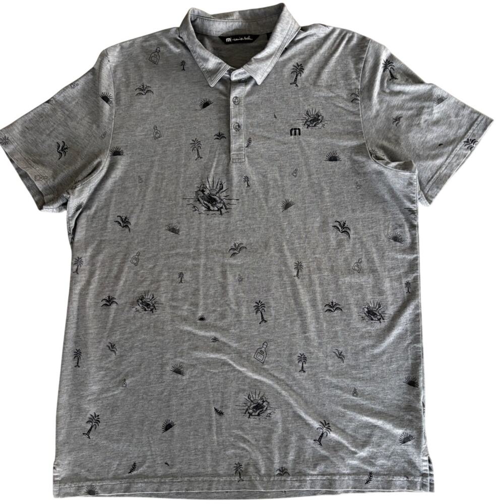 Travis Mathew Gray Partying Skeleton, Palm, Rum, Raft Polo Shirt  Mens 2XL Golf